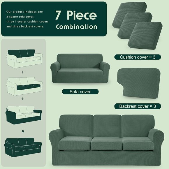 7-Piece Sofa Stretch Washable Slipcover Set - Cyan - Picture 4 of 6